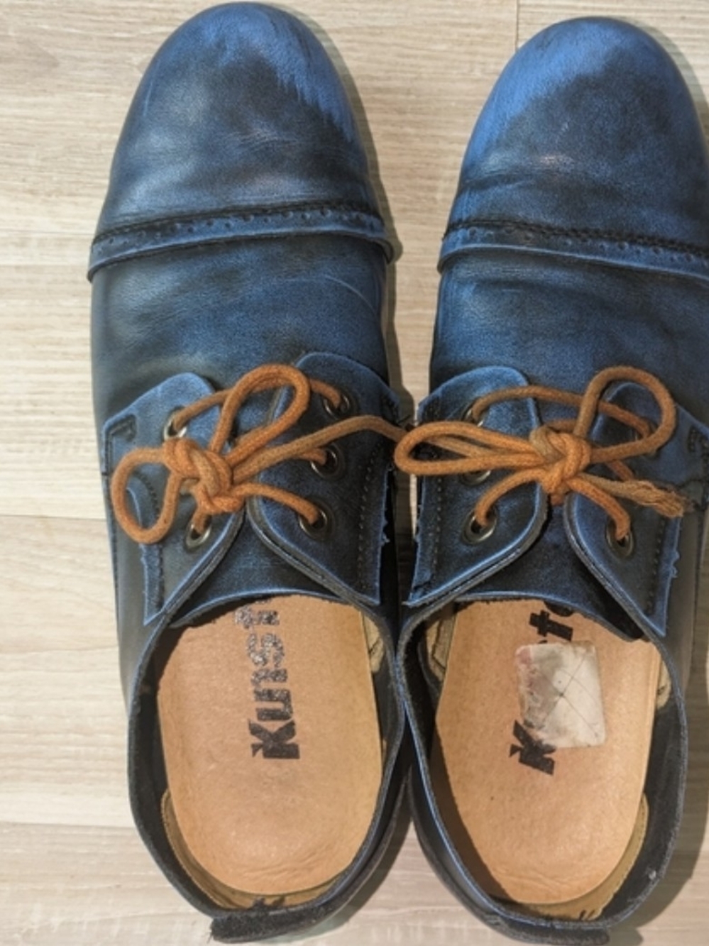 Vintage Blue Leather Lace-Up Loafer Shoes